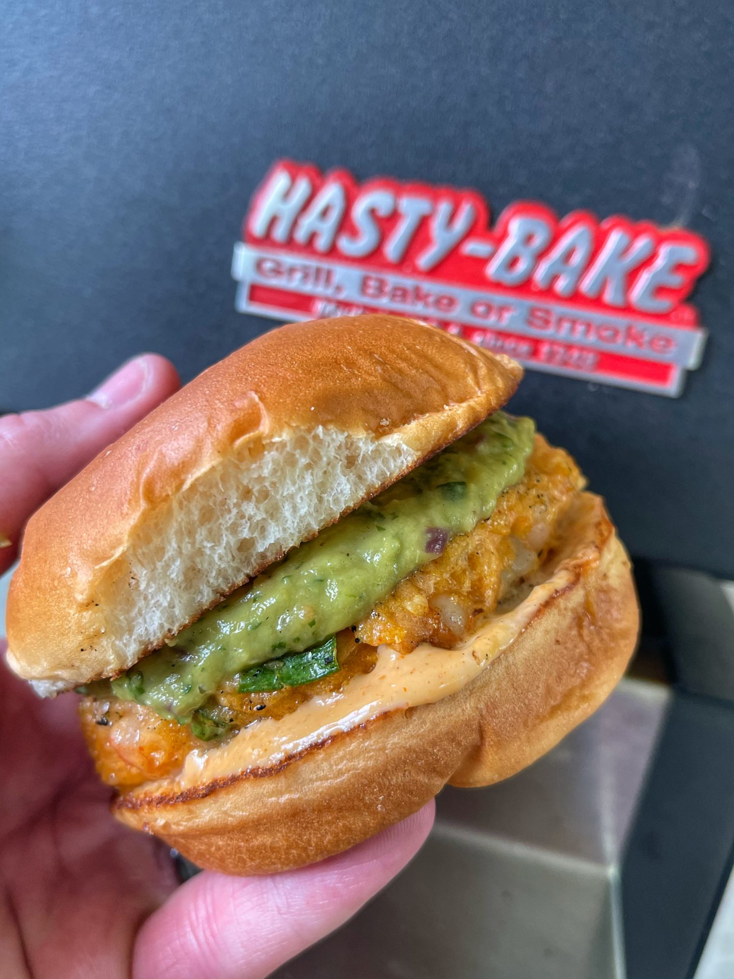 finished shrimp burger