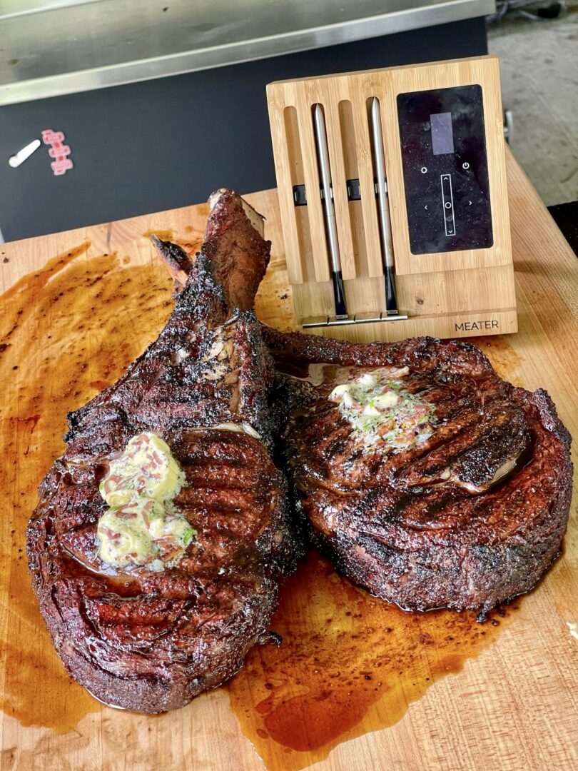 Tomahawk Steaks With a Hickory Bacon Compound Butter