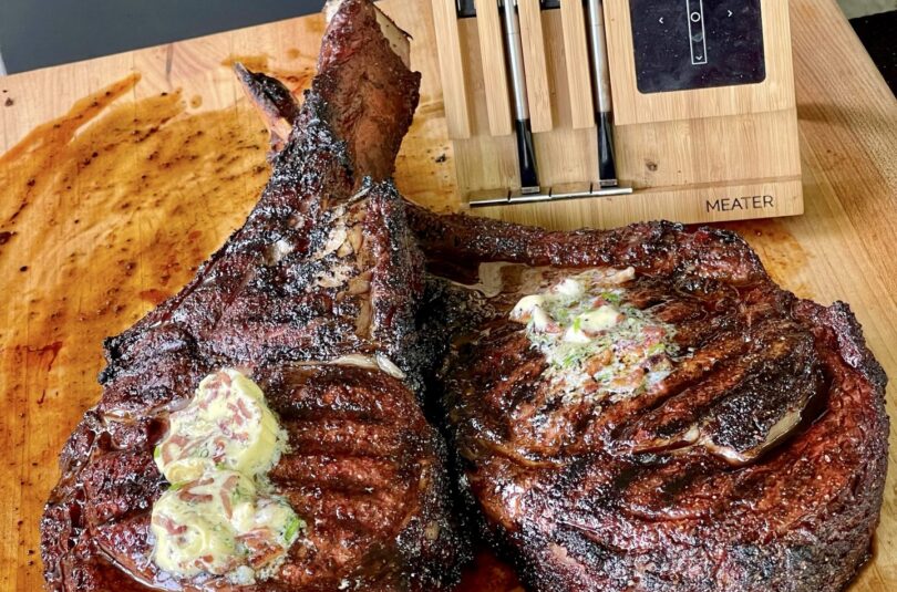 Tomahawk Steaks With a Hickory Bacon Compound Butter