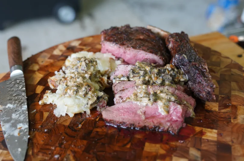 Steak and Potatoes With a Mushroom Cream Sauce