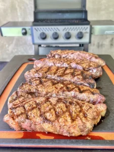 ny strip steaks in a row