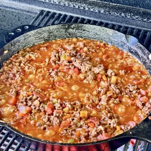 bolognese sauce in a cast iron skillet