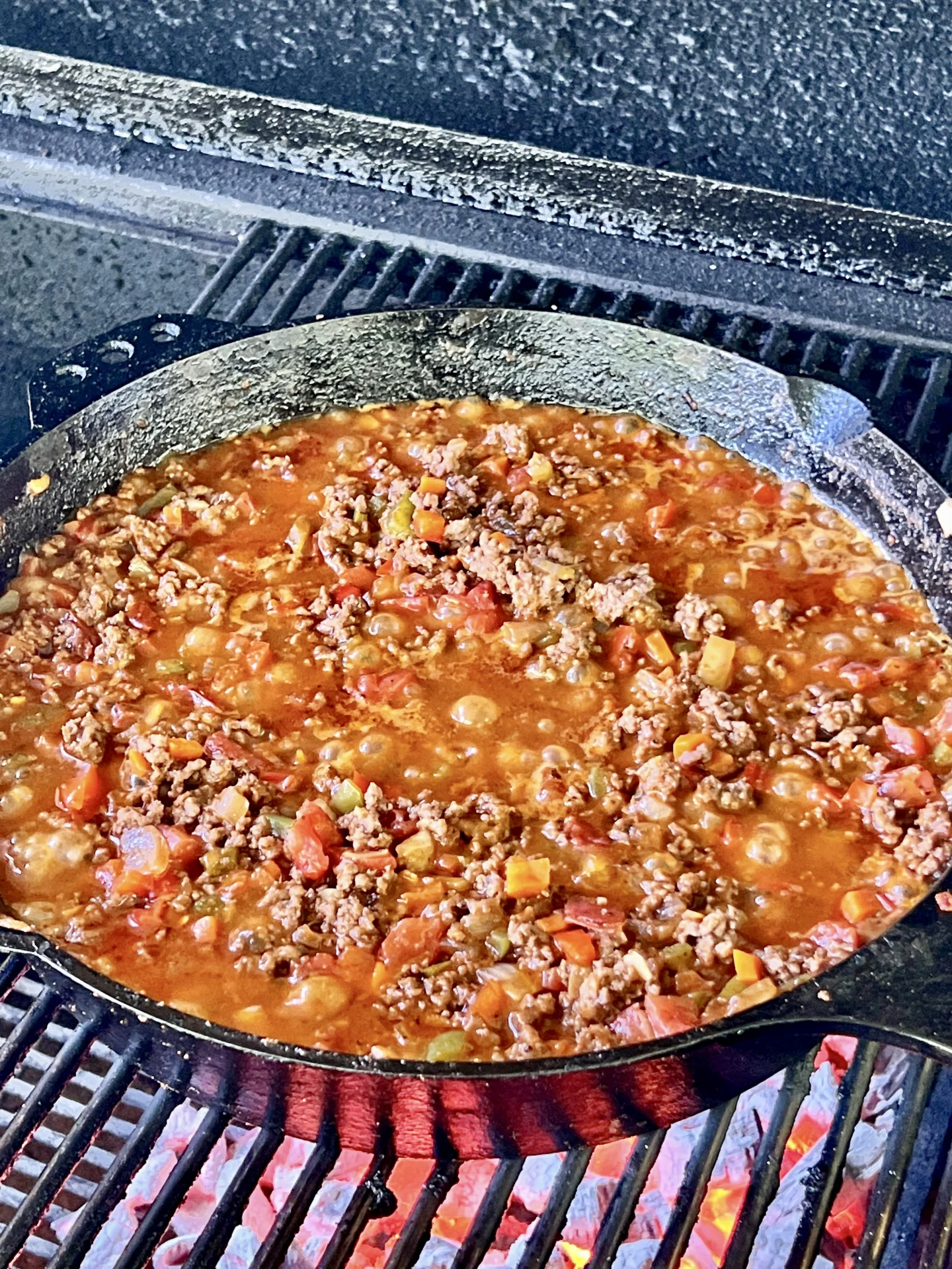 bolognese sauce in a cast iron skillet