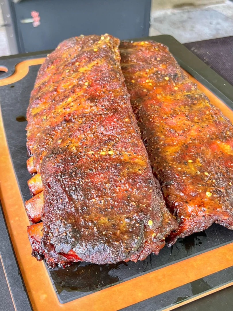 smoked pork ribs with a Carolina mustard sauce