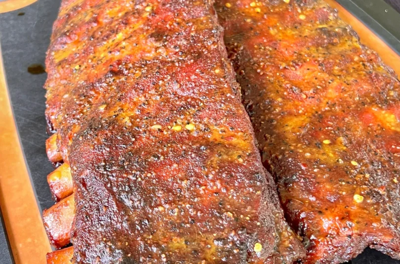 smoked pork ribs with a Carolina mustard sauce