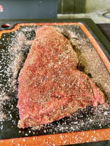 seasoned tri tip with a dry rub