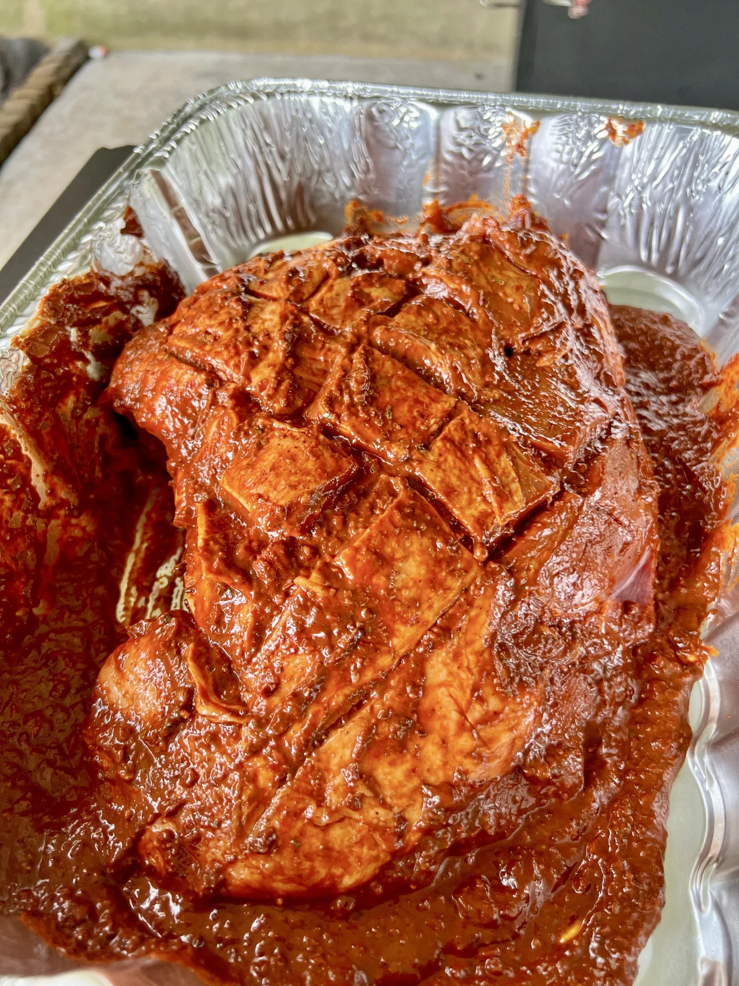 seasoned lamb in a pan