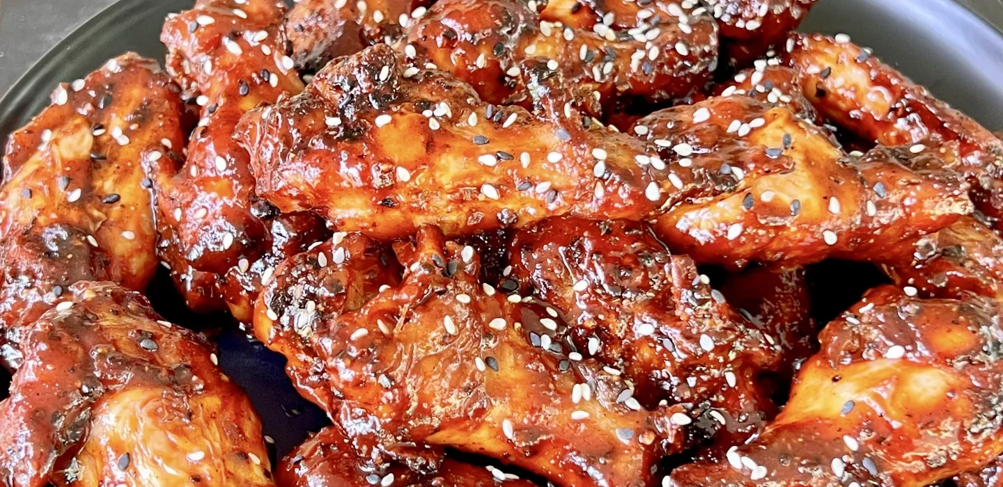 Korean chicken wings on a plate