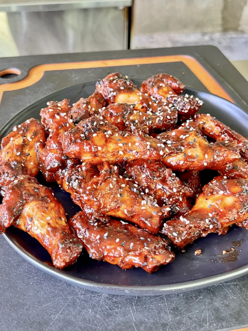 Korean chicken wings on a plate