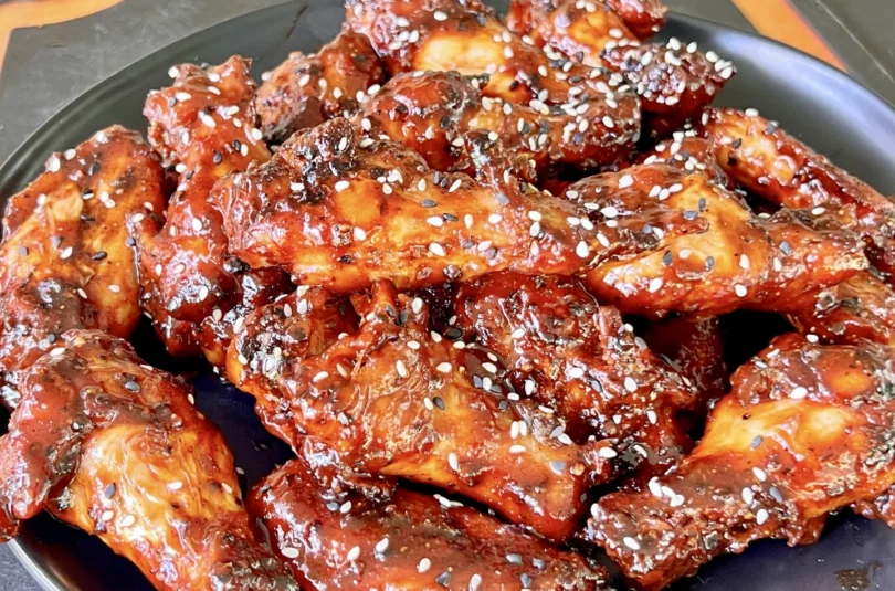 Korean chicken wings on a plate