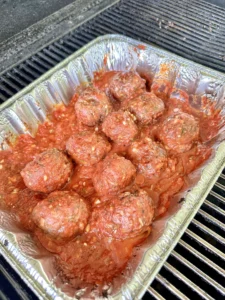 smoked meatballs in a pan