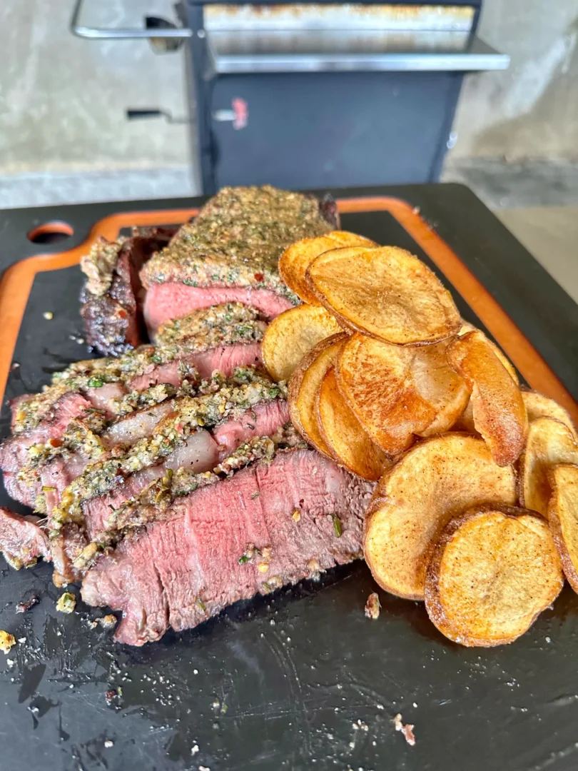 smoked steak and potato chips