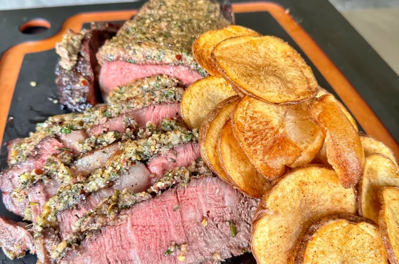 smoked steak and potato chips