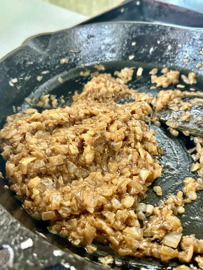 onions in a cast iron skillet
