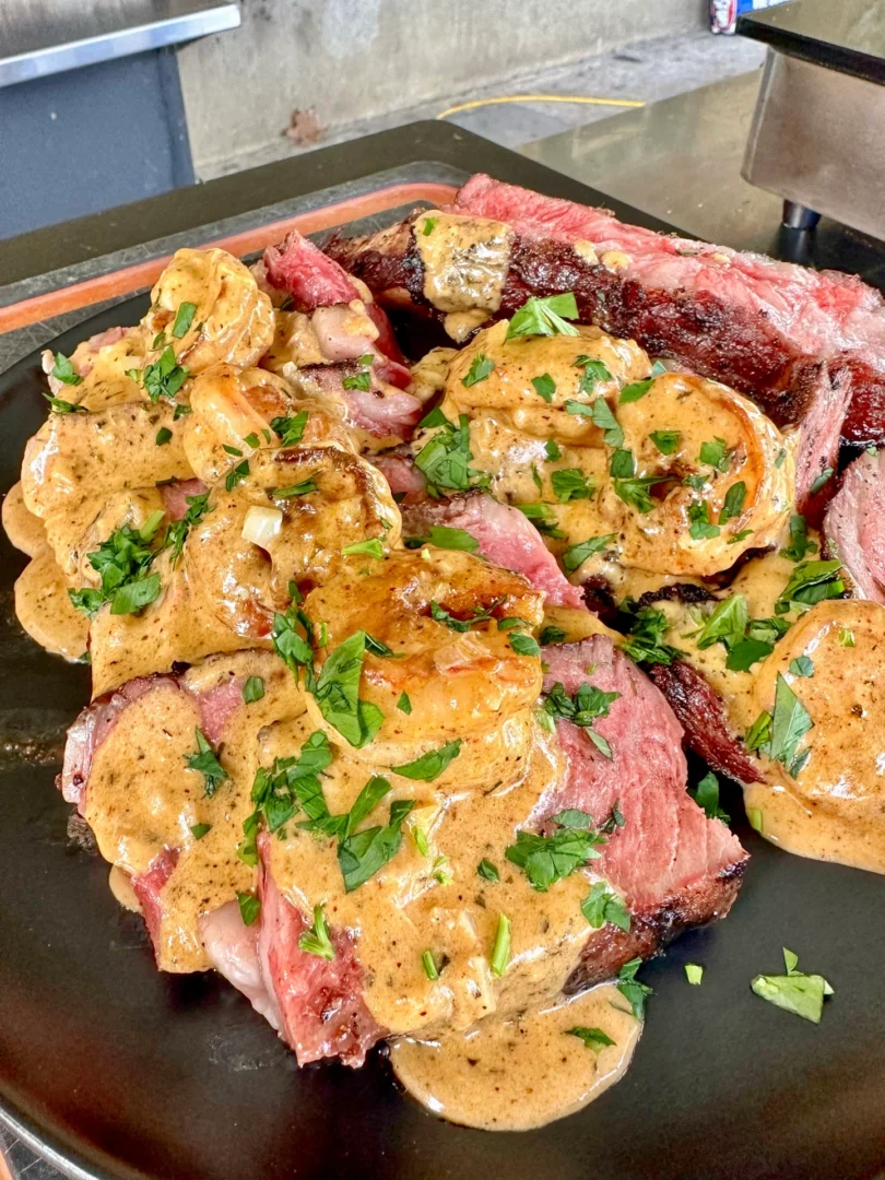 steak with a cajun shrimp sauce