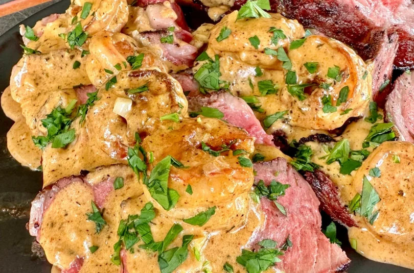 steak with a cajun shrimp sauce
