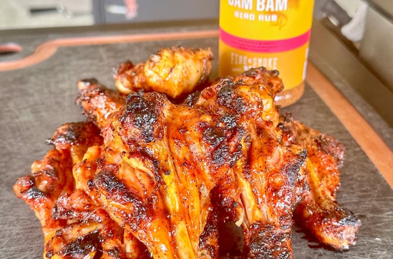 smoked sweet and sour chicken on the cutting board