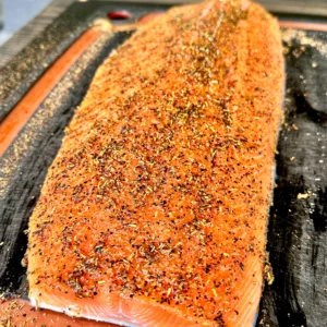 salmon on a plank