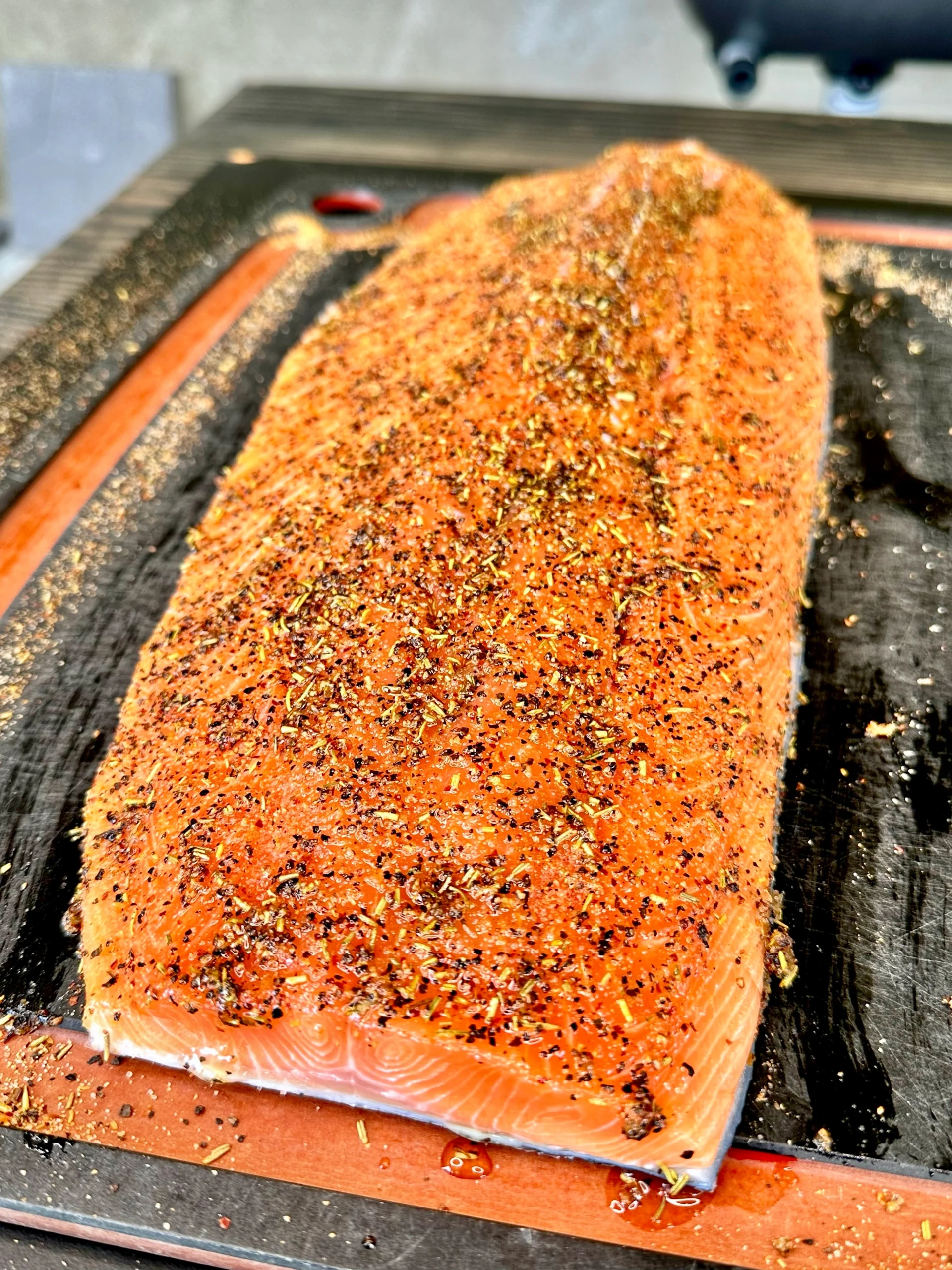 salmon on a plank