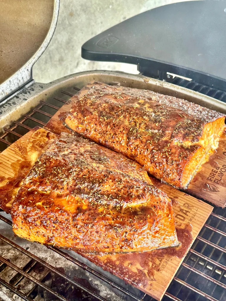 rum planked salmon on the grill