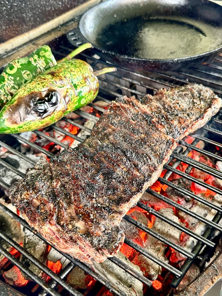 cooking a skirt steak on a pk grill