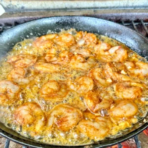 cooking shrimp in a cast iron skillet
