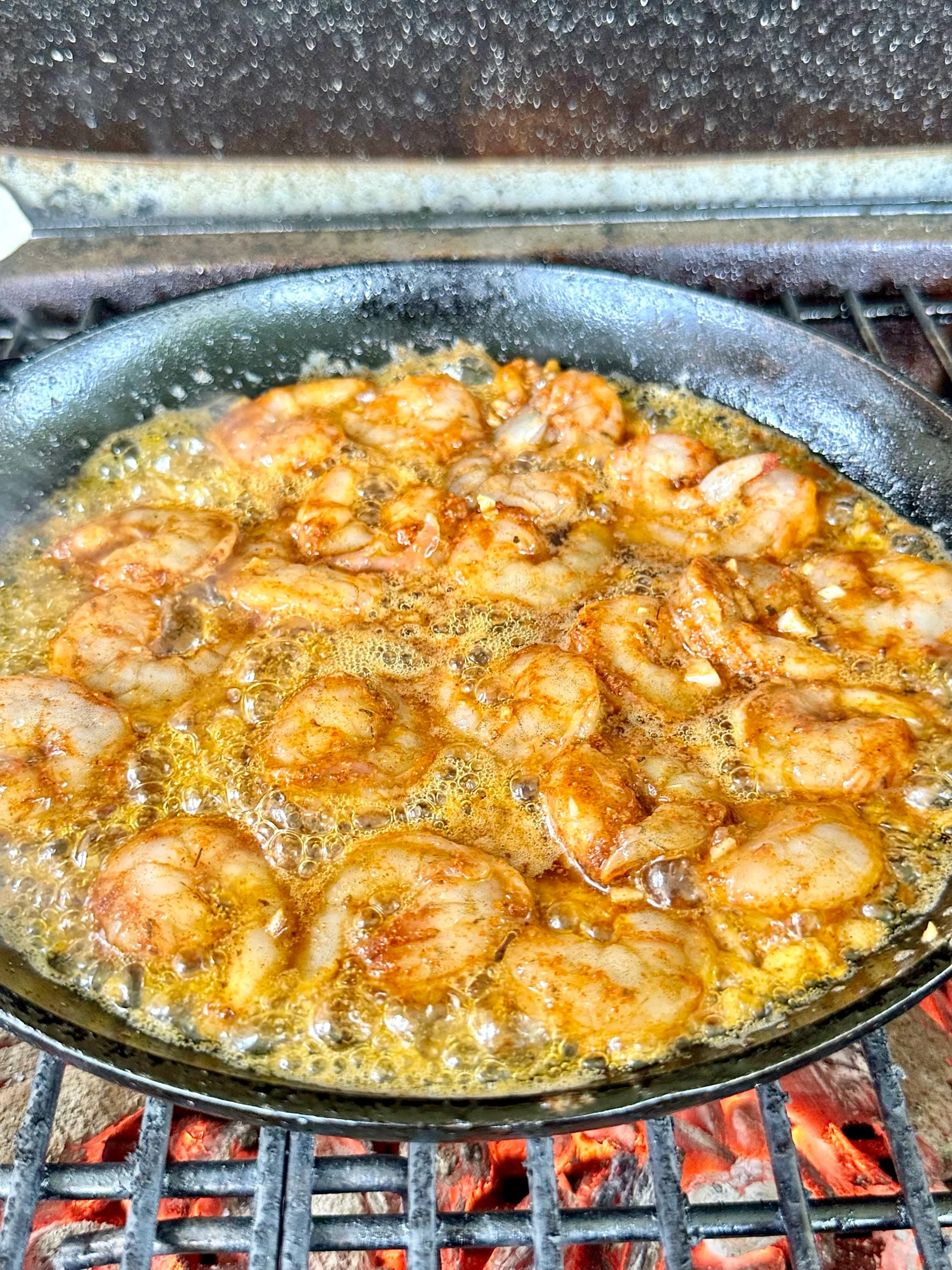 cooking shrimp in a cast iron skillet