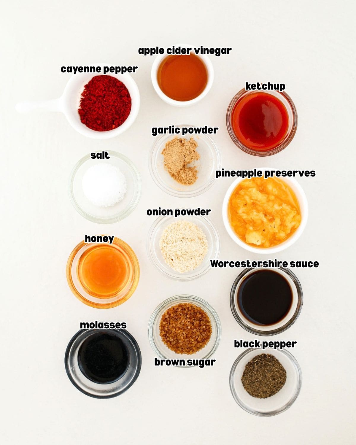 Ingredients for pineapple molasses BBQ sauce for smoked chicken lollipops