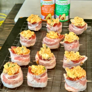 adding buffalo chicken dip to the bacon