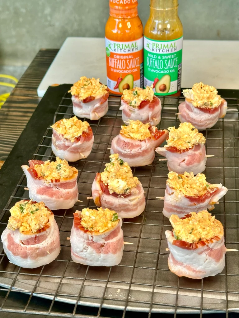adding buffalo chicken dip to the bacon