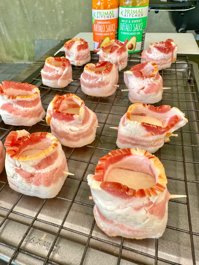 wrapping the potato with bacon