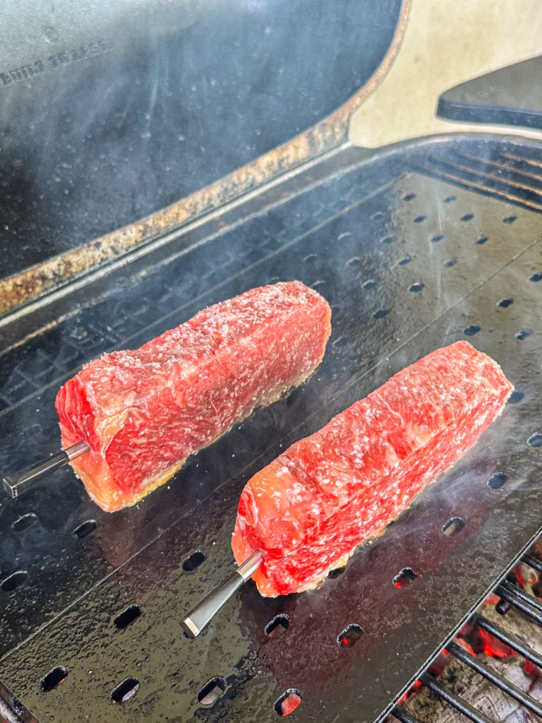 grilling the steak