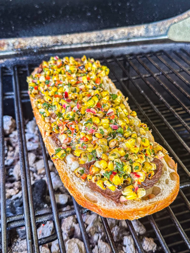 grilling the bread boat on the grill