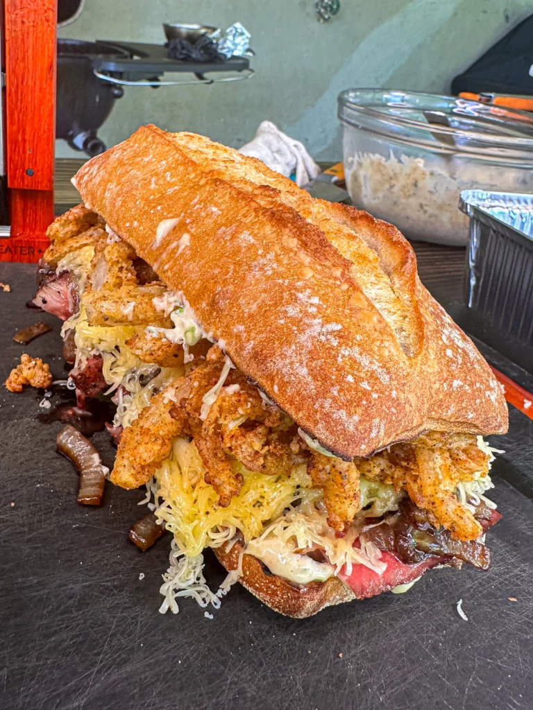 the best steak sandwich on a cutting board