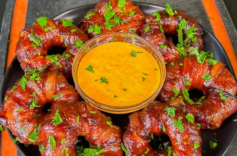 Bacon Wrapped Burger Stuffed Onion Rings