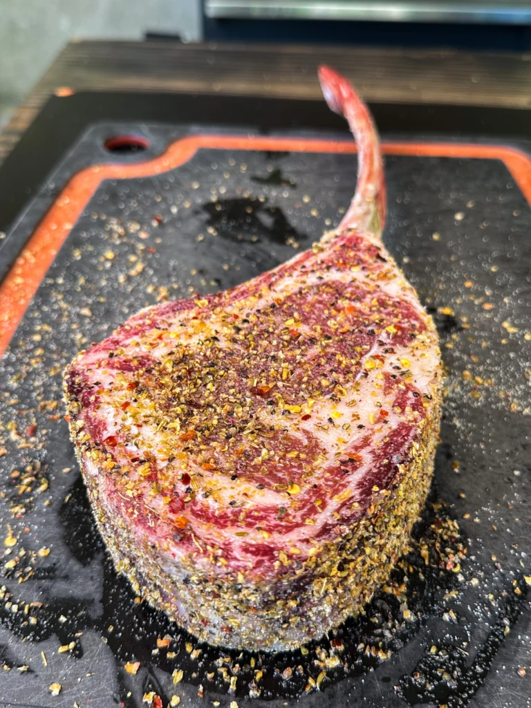 prepped tomahawk ribeye