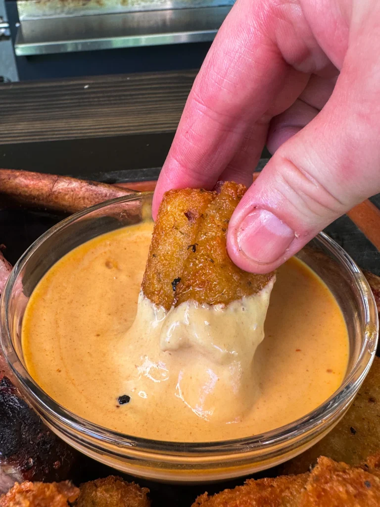 fries in the dipping sauce
