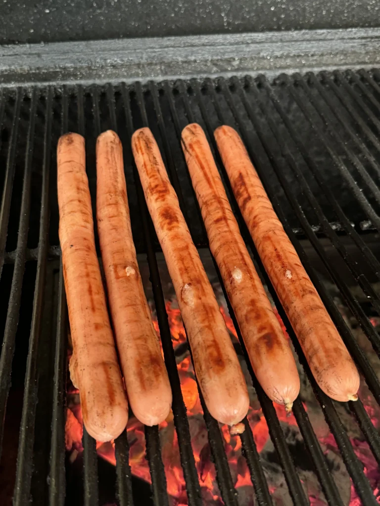 grilling the hot dogs