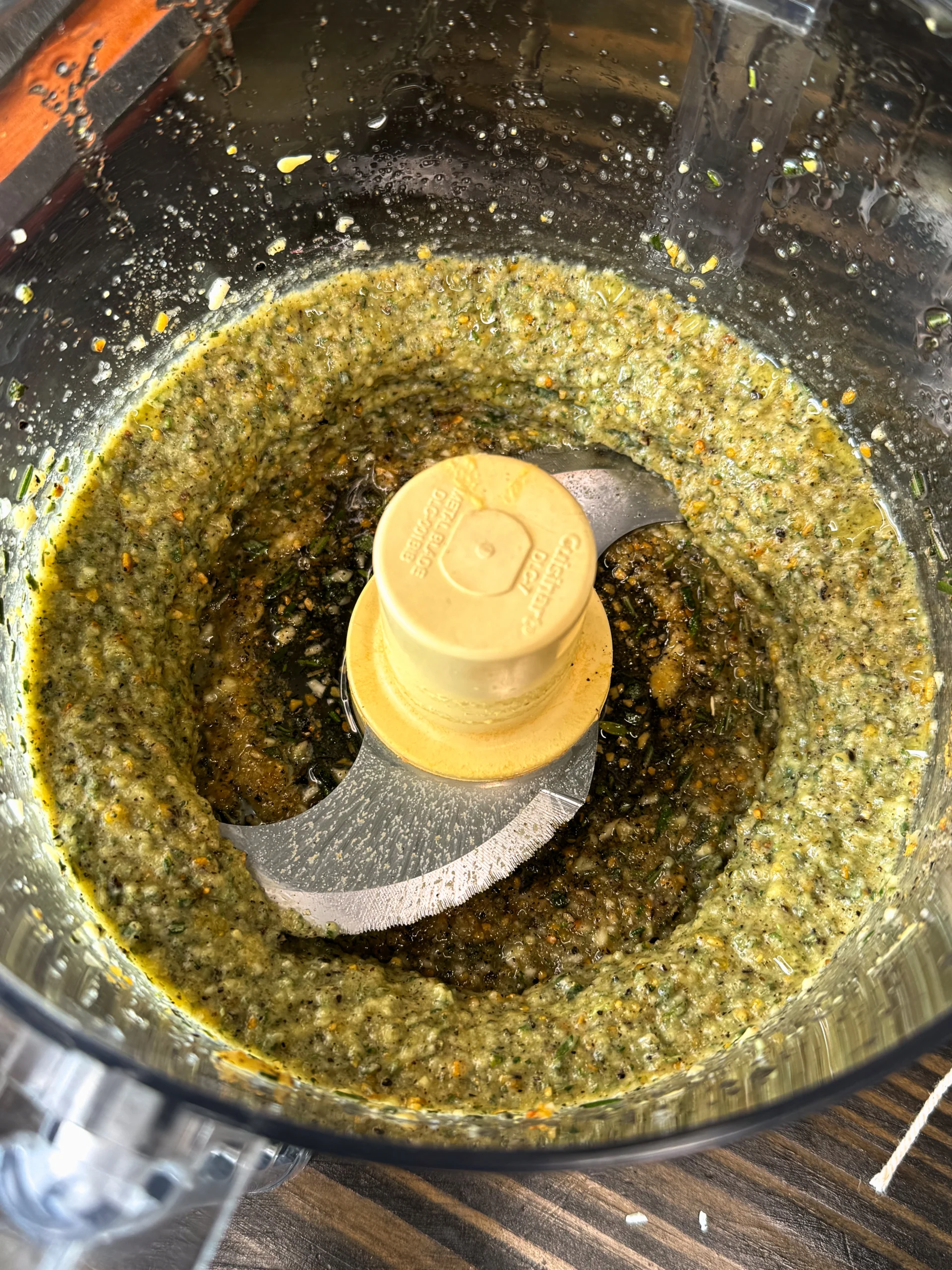 food processor with ingredients for prime rib