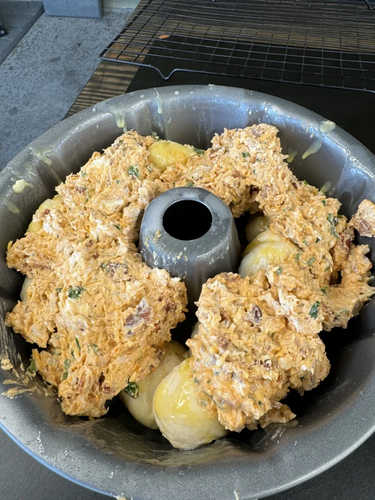 baking the monkey bread with the chicken