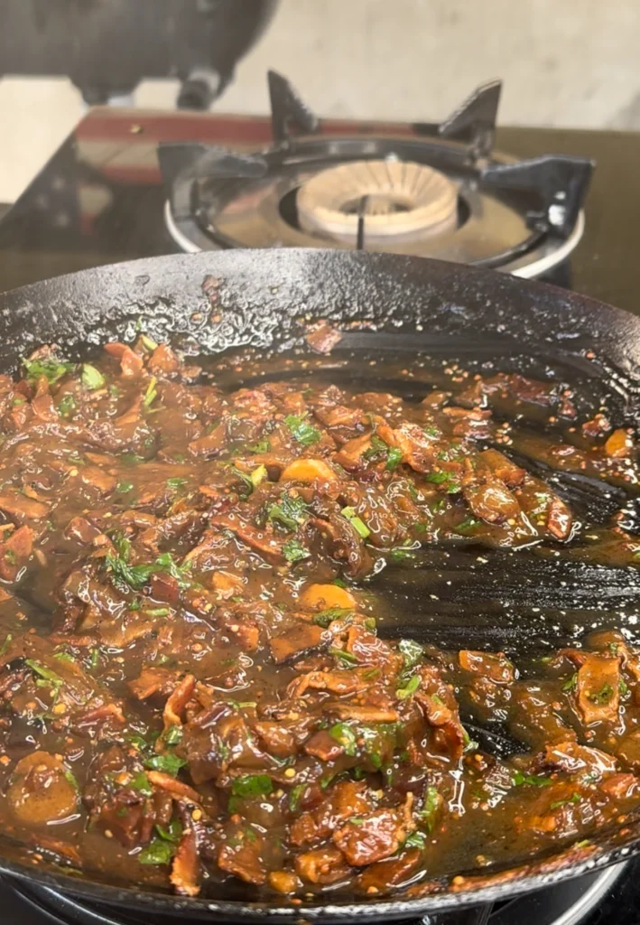 deglazing the pan for sauce robert