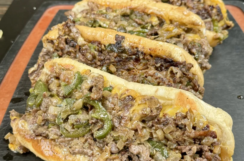 cheesesteak on a cutting board