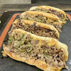 cheesesteak on a cutting board