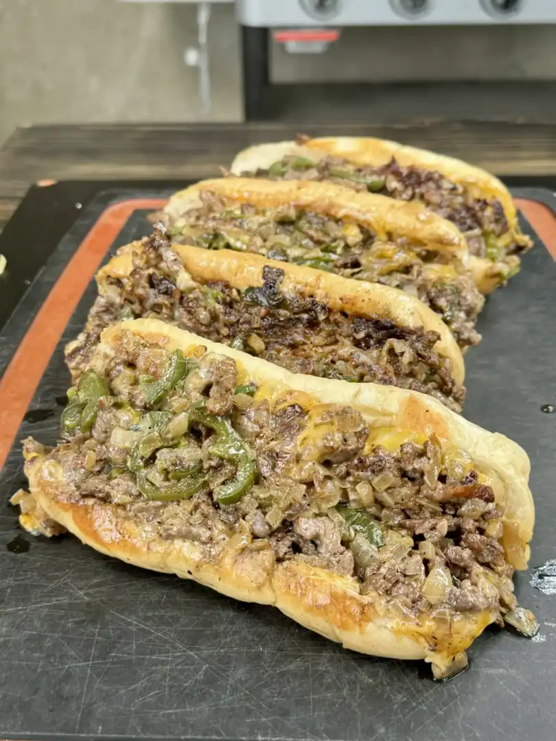 cheesesteak on a cutting board