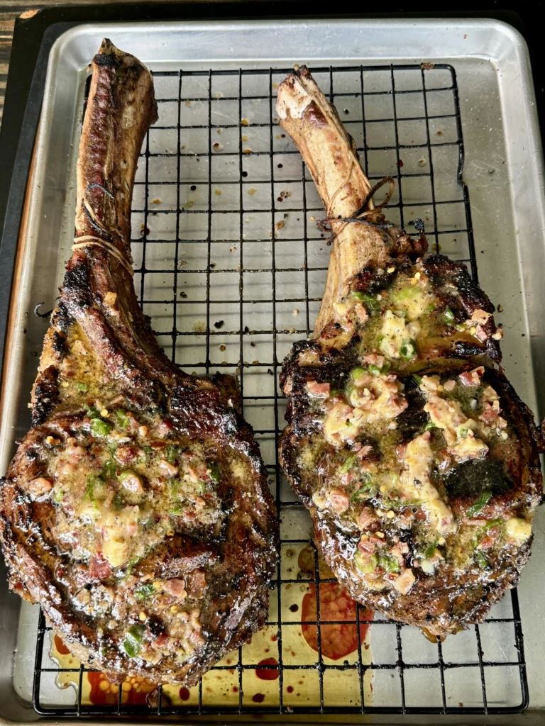 steak with the candied bacon butter resting 