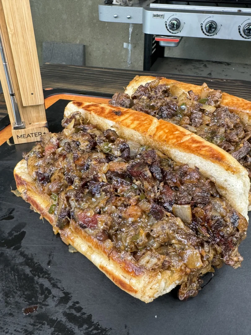 up close on the cheesesteaks