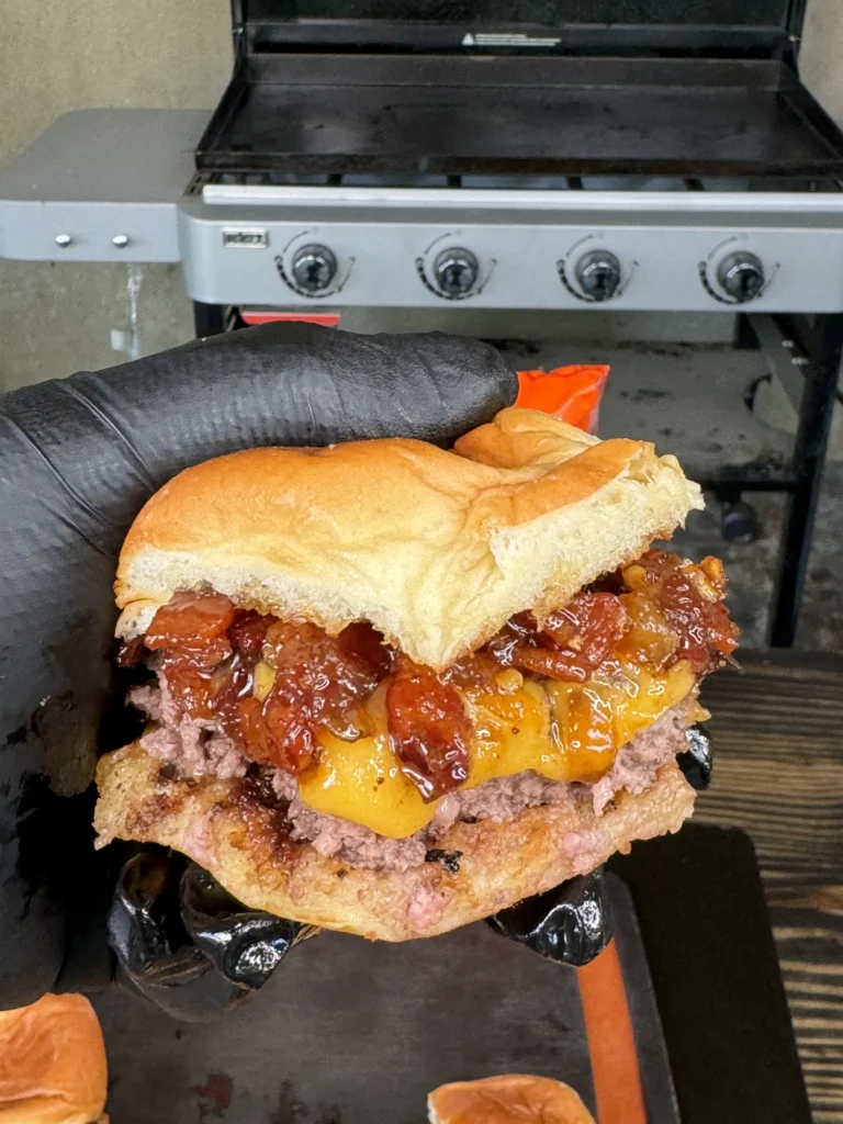holing a bacon jam slider