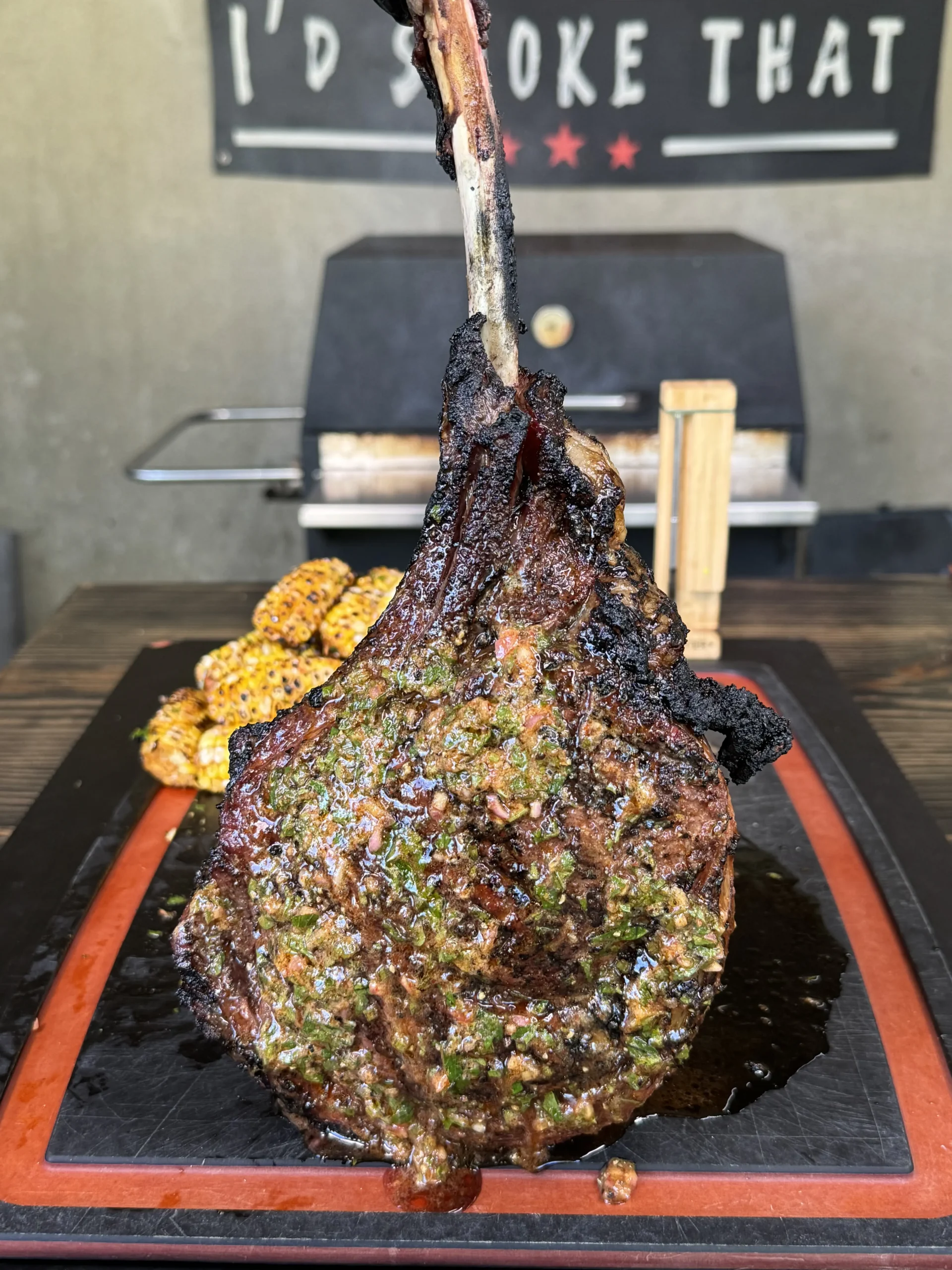 giant ribeye on cutting board