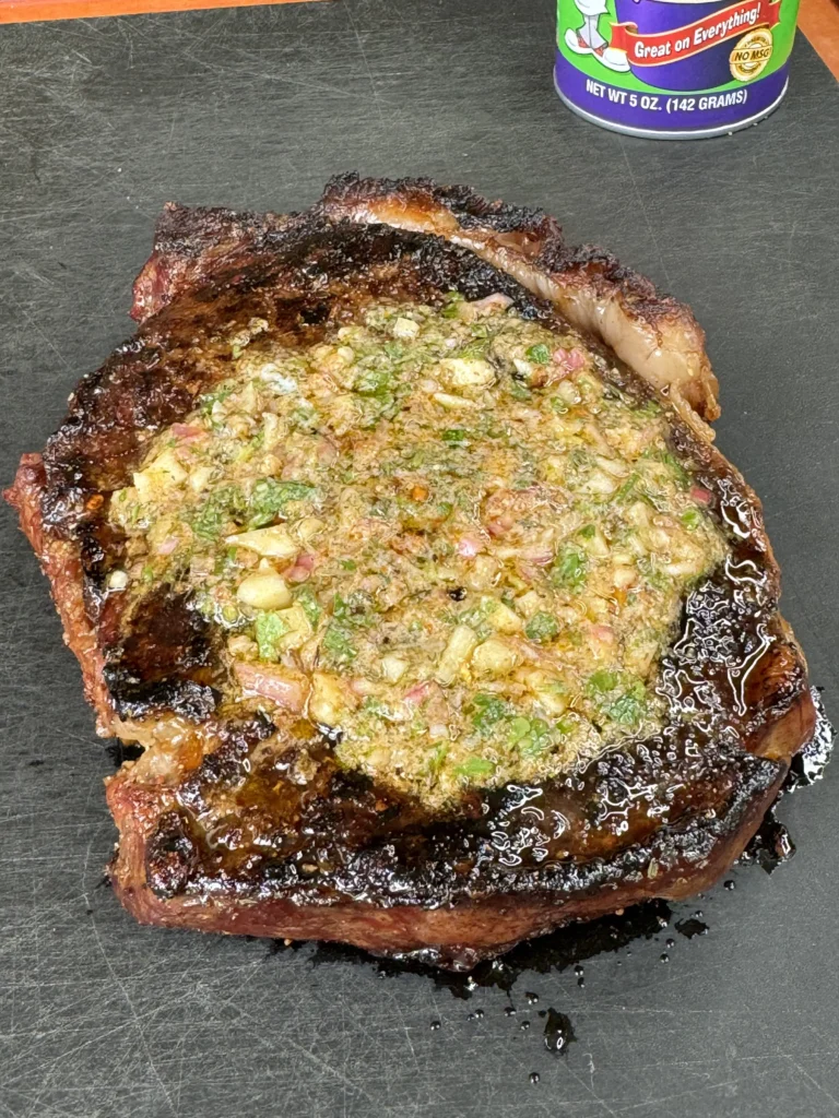 cajun smoked steak in a cutting board