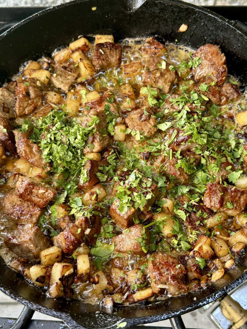 steak and potatoes with cowboy butter